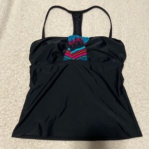 Athleta black colorful samba tankini swimwear top size 34D/DD